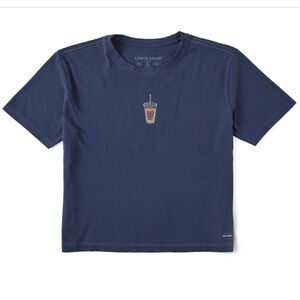 Life Is Good Iced Coffee Short Sleeve Boxy Crusher Tee Navy Blue Tee